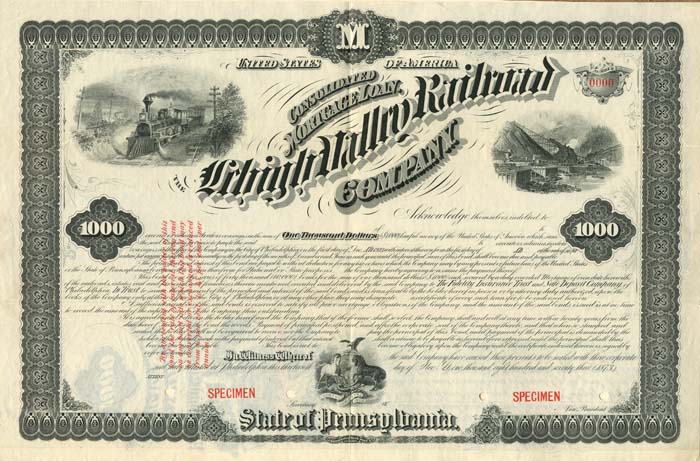 Lehigh Valley Railroad Co. - Specimen Railroad Bond